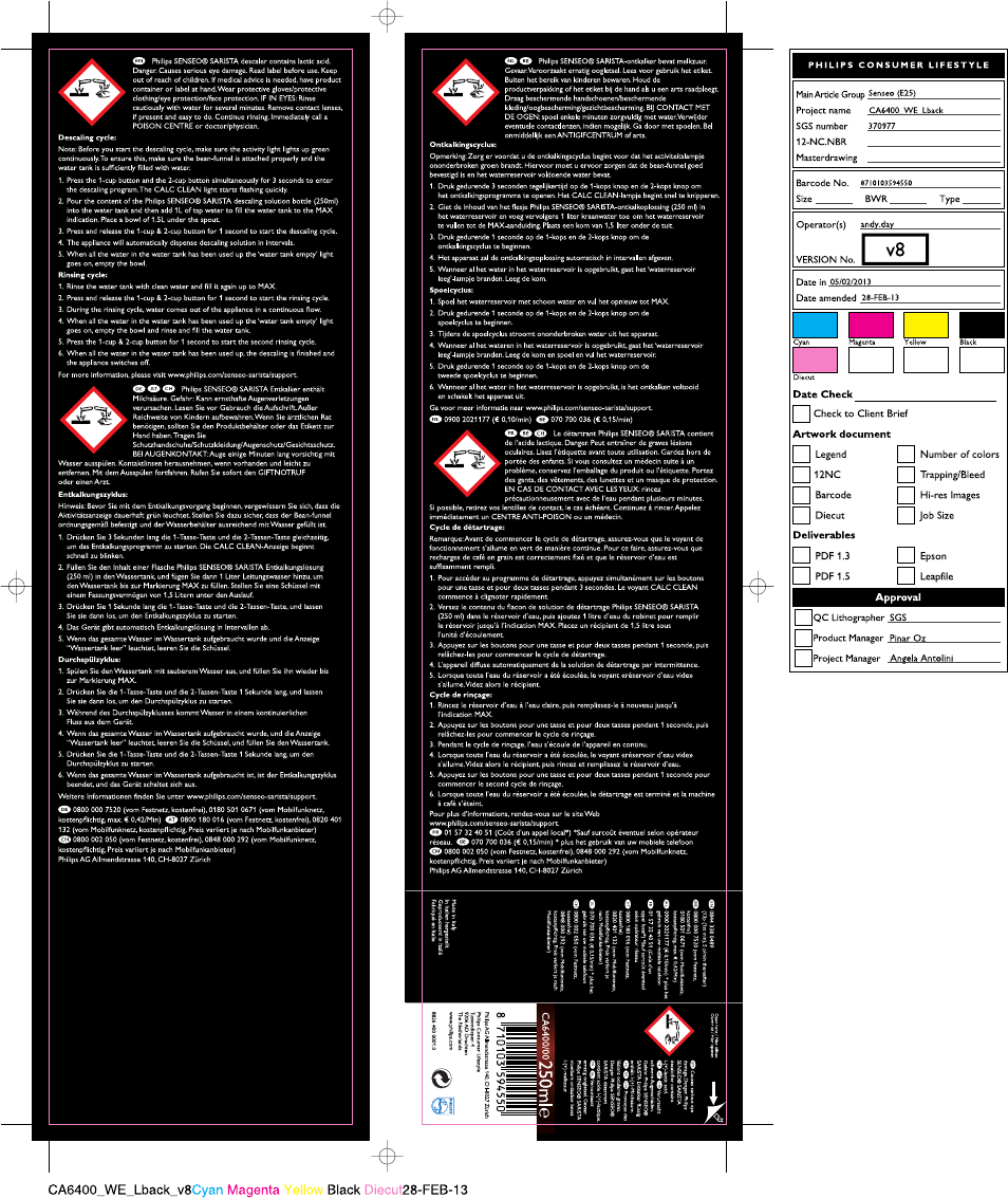 Philips SENSEO® SARISTA Entkalker User Manual | 1 page