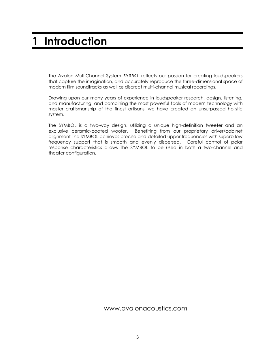 1 introduction | Avalon Acoustics Symbol User Manual | Page 3 / 16