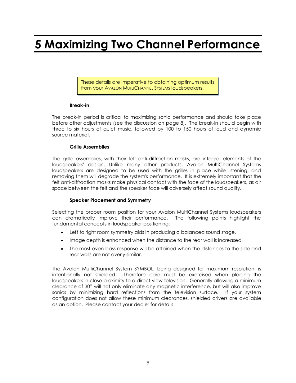 5 maximizing two channel performance | Avalon Acoustics Symbol User Manual | Page 9 / 16