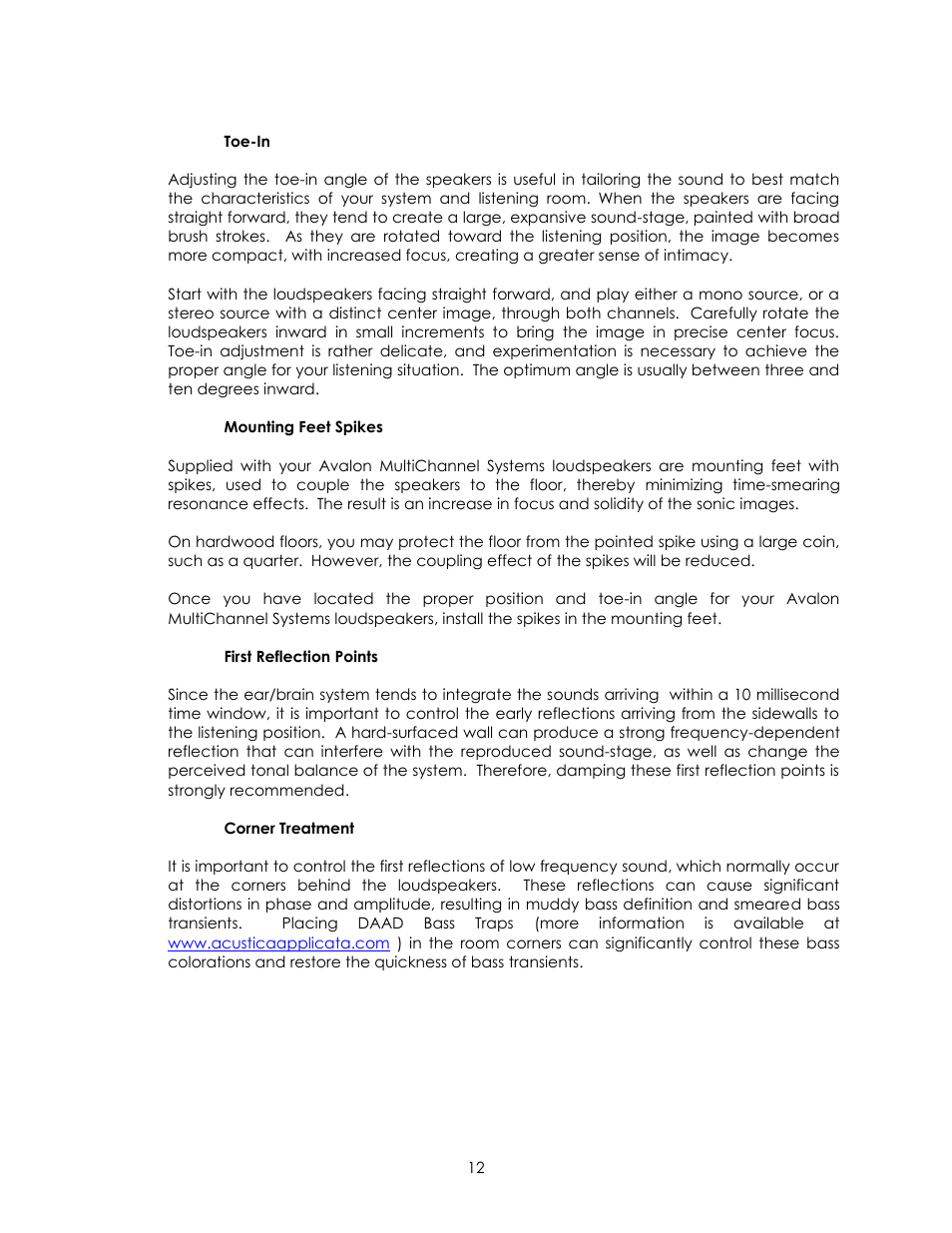 Avalon Acoustics AVALON SYMBOL Subwoofer And Center Channel User Manual | Page 12 / 20