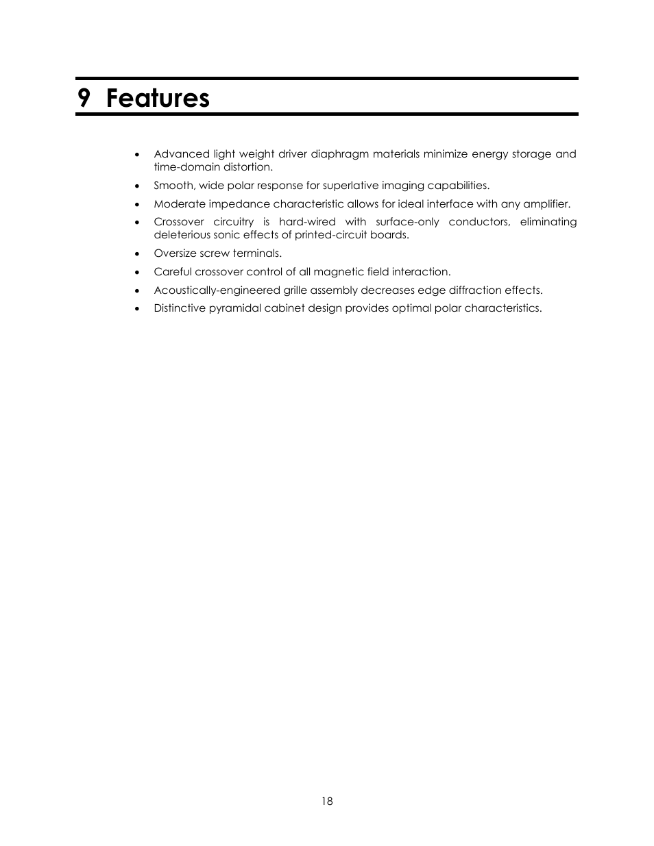 9 features | Avalon Acoustics AVALON SYMBOL Subwoofer And Center Channel User Manual | Page 18 / 20