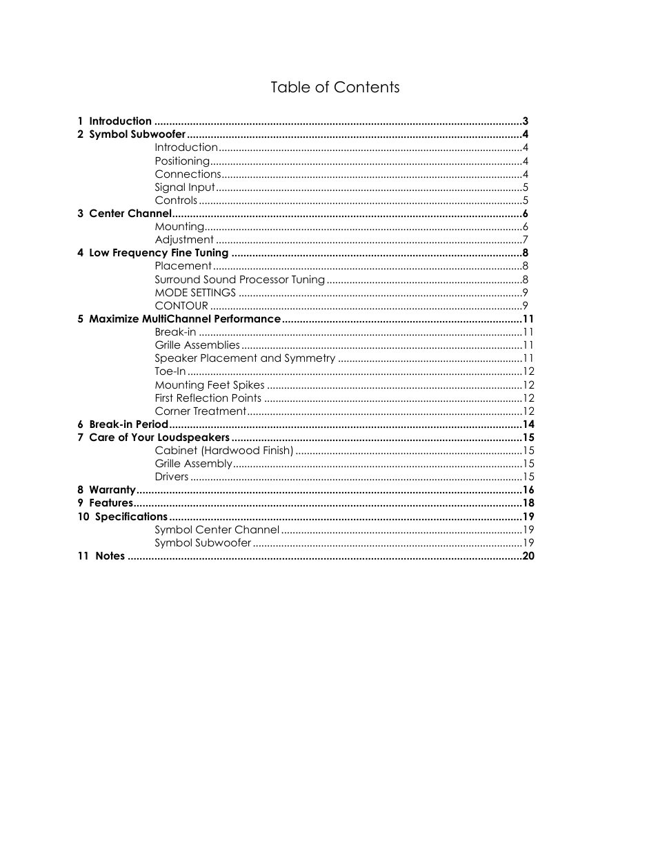 Avalon Acoustics AVALON SYMBOL Subwoofer And Center Channel User Manual | Page 2 / 20