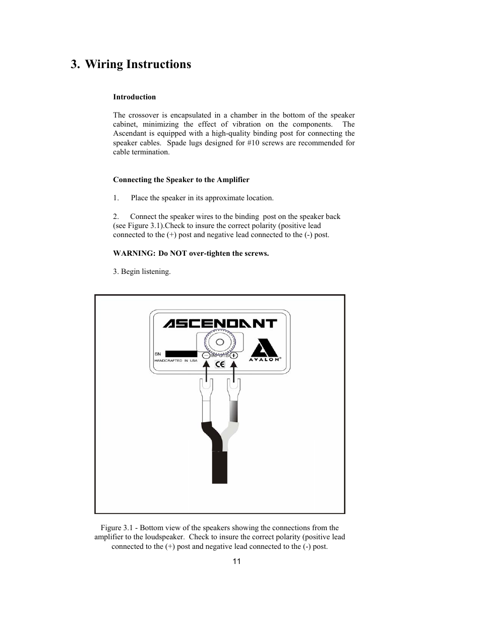Wiring instructions | Avalon Acoustics AVALON ASCENDANT User Manual | Page 11 / 37