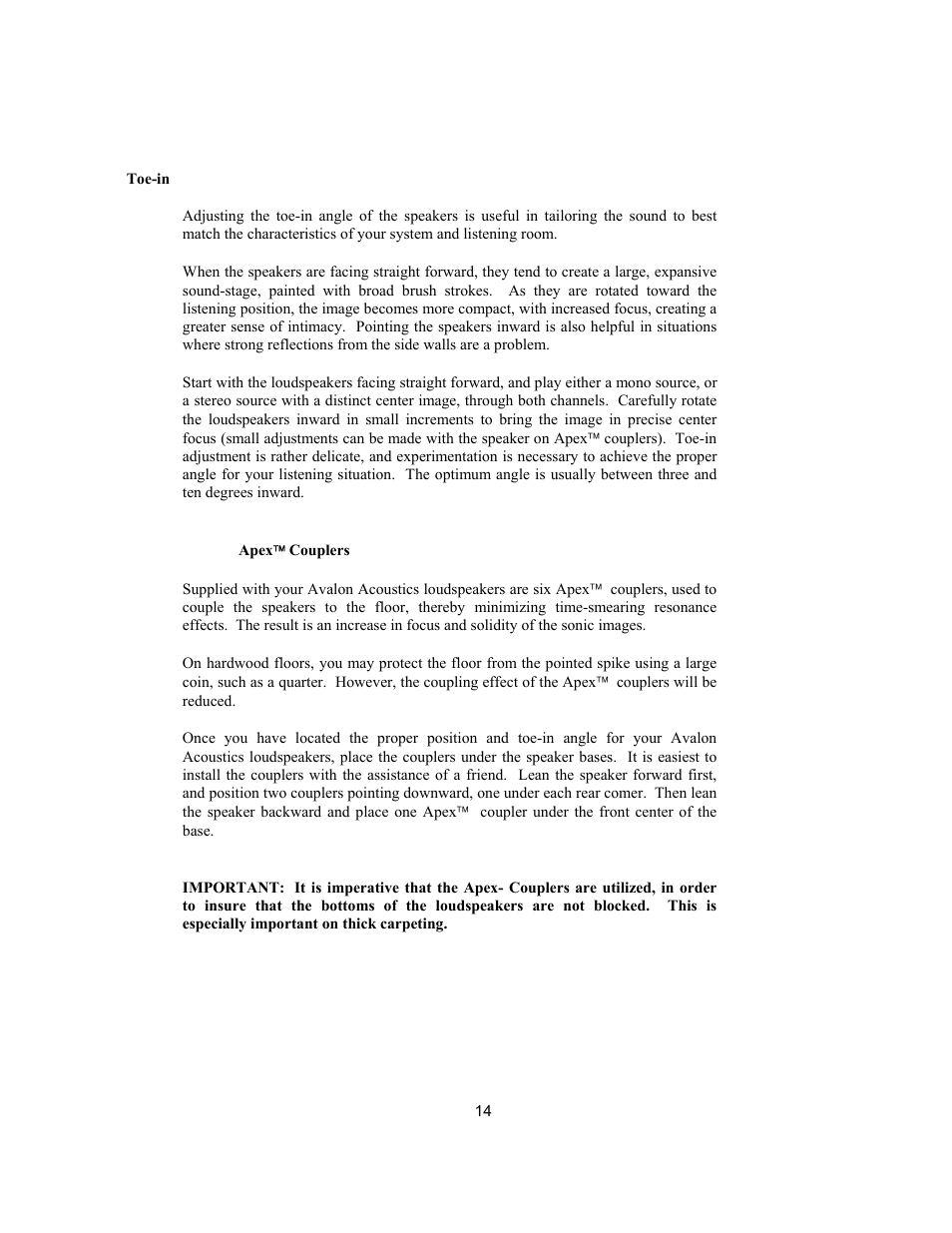 Avalon Acoustics AVALON ASCENDANT User Manual | Page 14 / 37