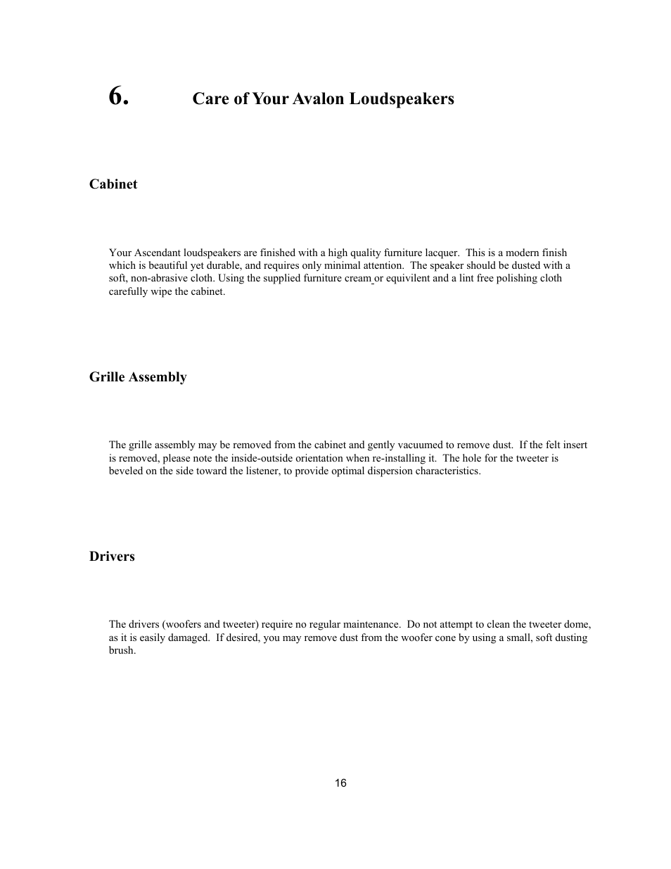 Avalon Acoustics AVALON ASCENDANT User Manual | Page 16 / 37