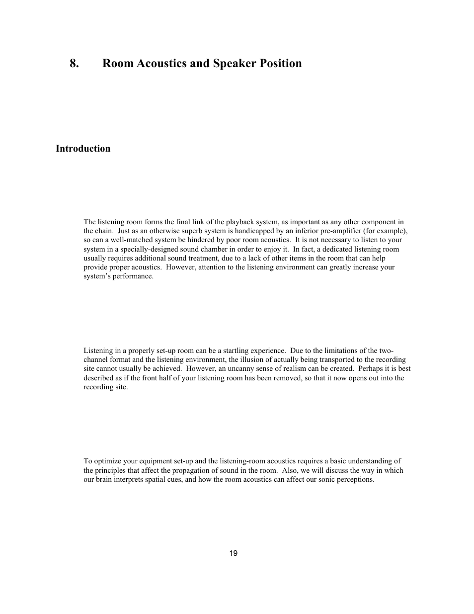 Room acoustics and speaker position | Avalon Acoustics AVALON ASCENDANT User Manual | Page 19 / 37