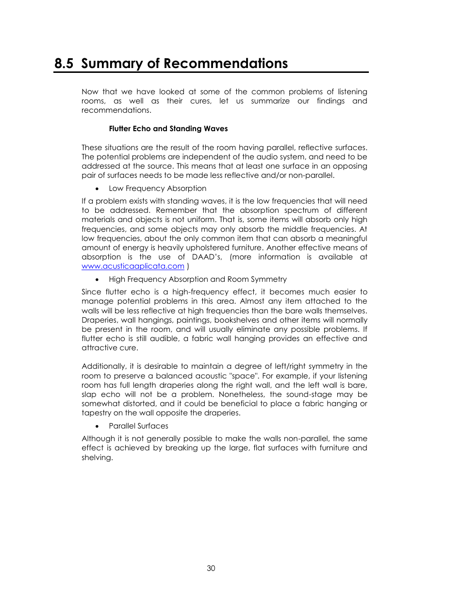 5 summary of recommendations | Avalon Acoustics AVALON INDRA User Manual | Page 30 / 44