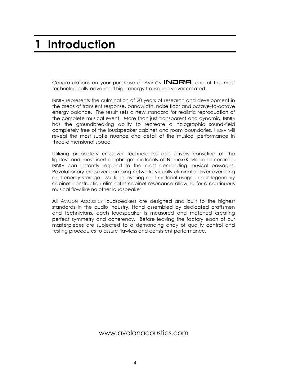 1 introduction | Avalon Acoustics AVALON INDRA User Manual | Page 4 / 44