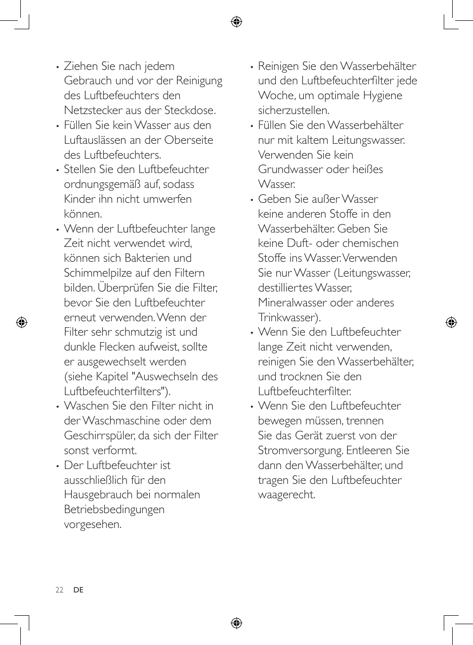Philips Luftbefeuchter User Manual | Page 22 / 116