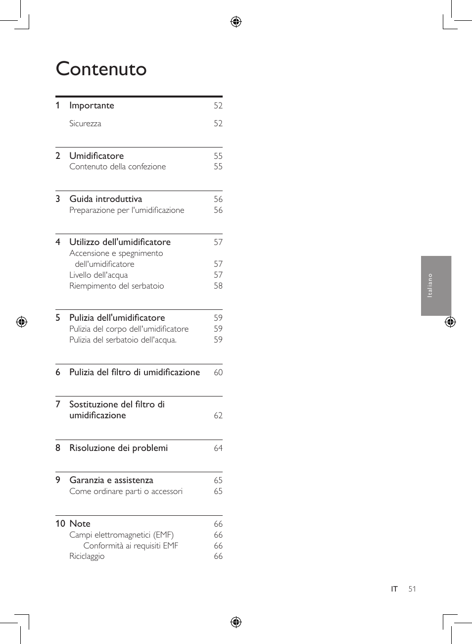 Contenuto | Philips Luftbefeuchter User Manual | Page 51 / 116