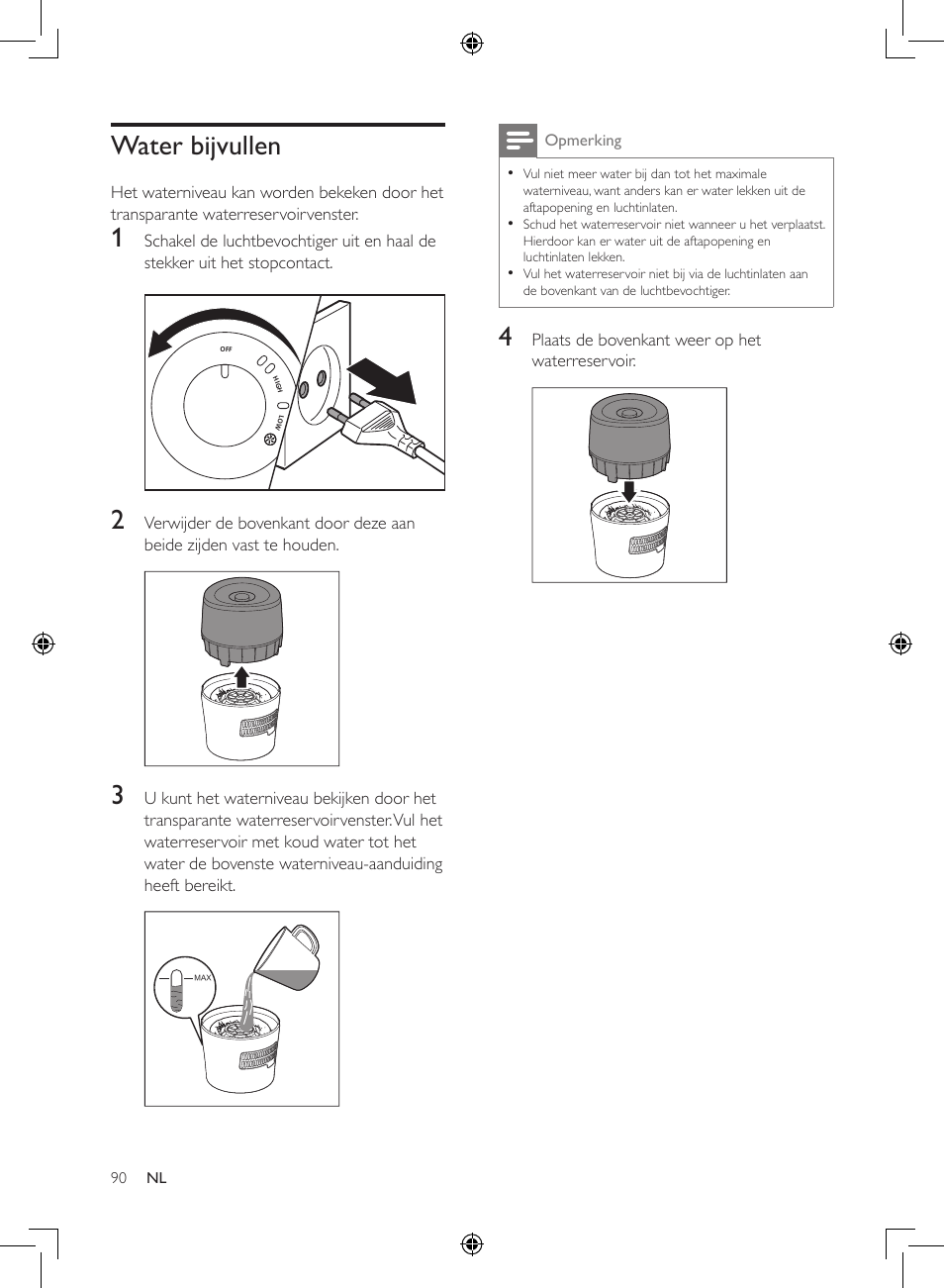 Water bijvullen | Philips Luftbefeuchter User Manual | Page 90 / 116