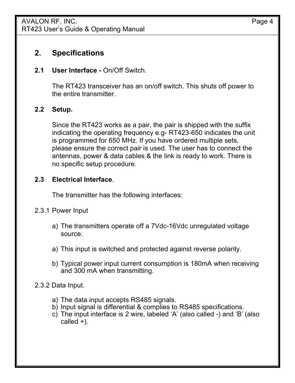 AValon RF RT423 User Manual | Page 6 / 13