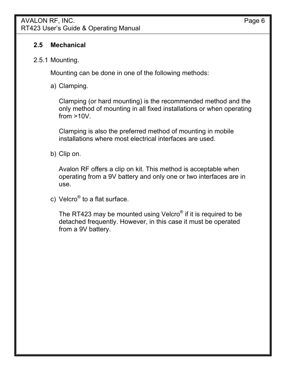 AValon RF RT423 User Manual | Page 8 / 13
