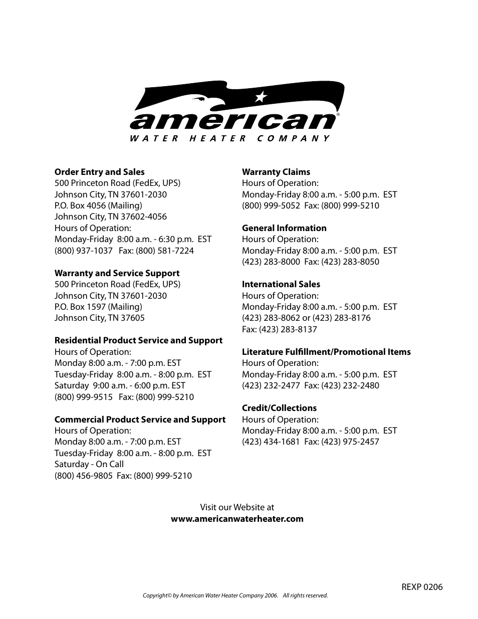 American Water Heater E6x-40H User Manual | Page 4 / 4