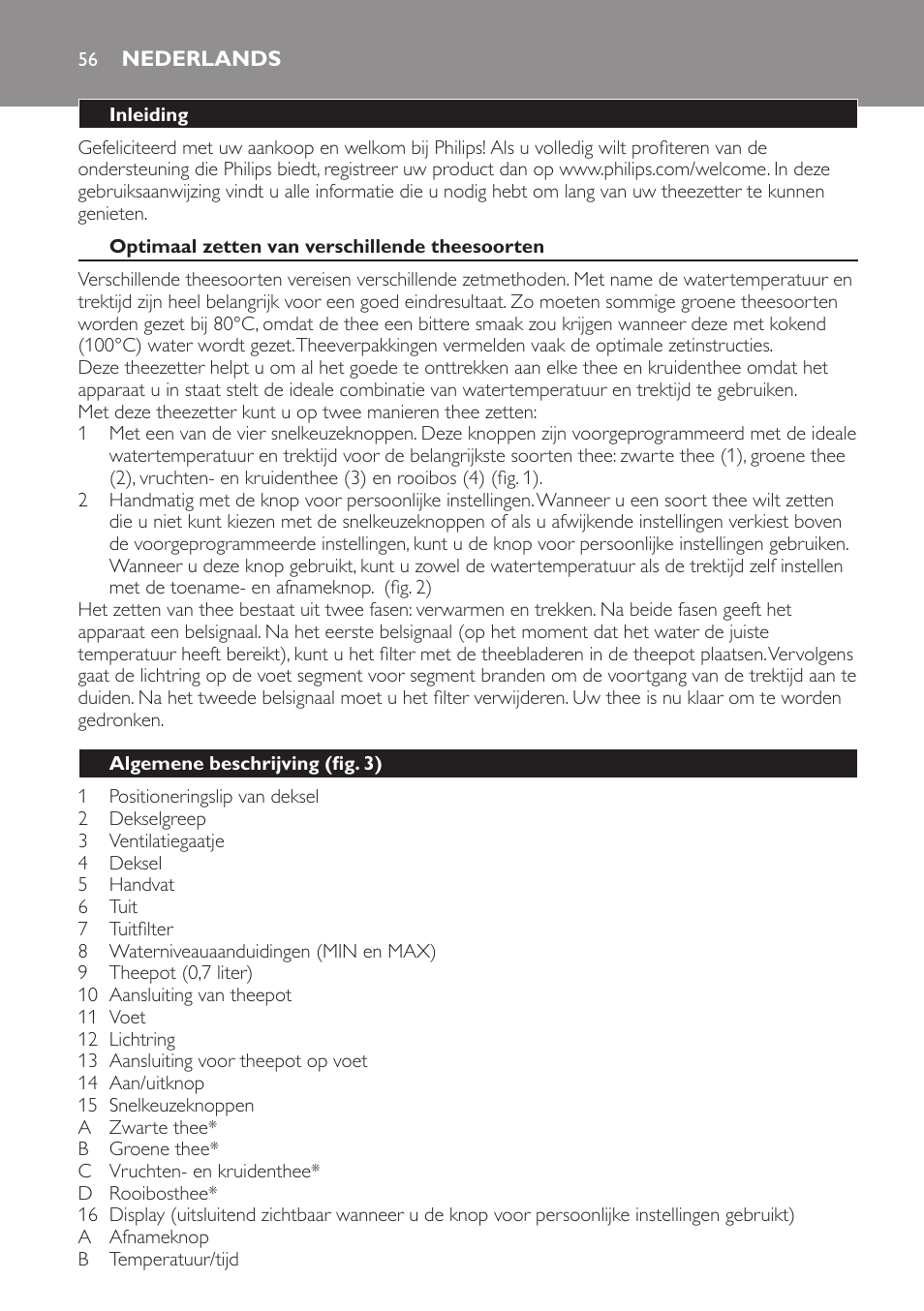 Nederlands, Nederlands 5 | Philips Teezubereiter User Manual | Page 56 / 72