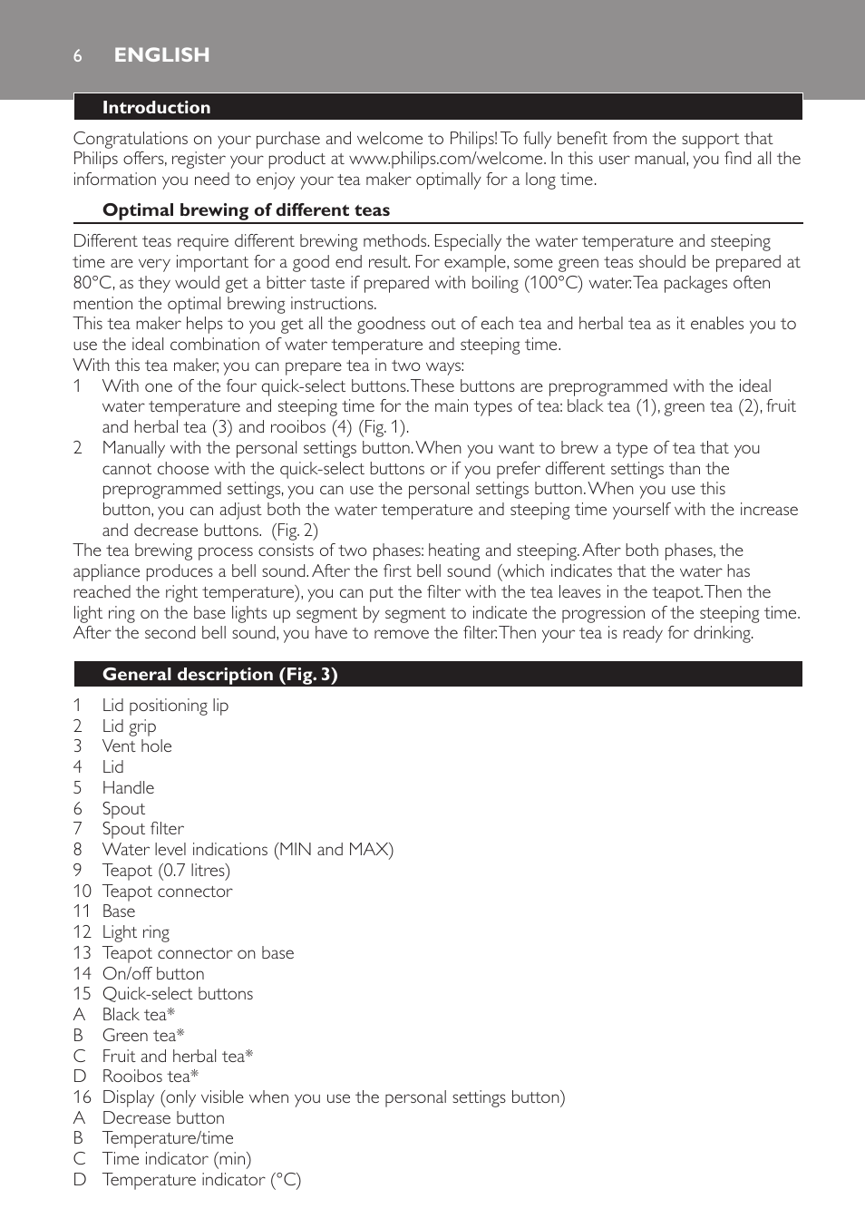 English | Philips Teezubereiter User Manual | Page 6 / 72