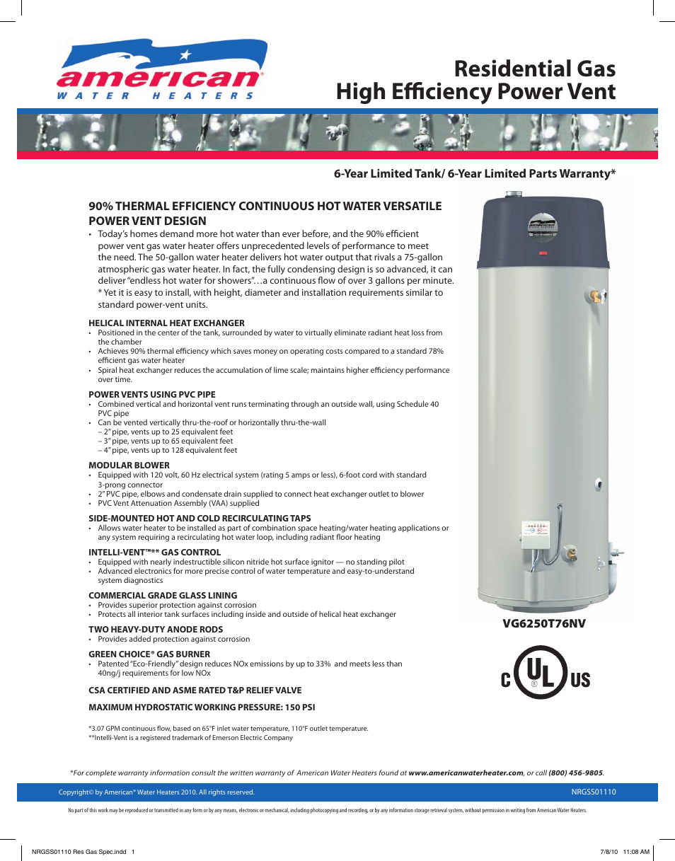 American Water Heater 319339-000 User Manual | 2 pages