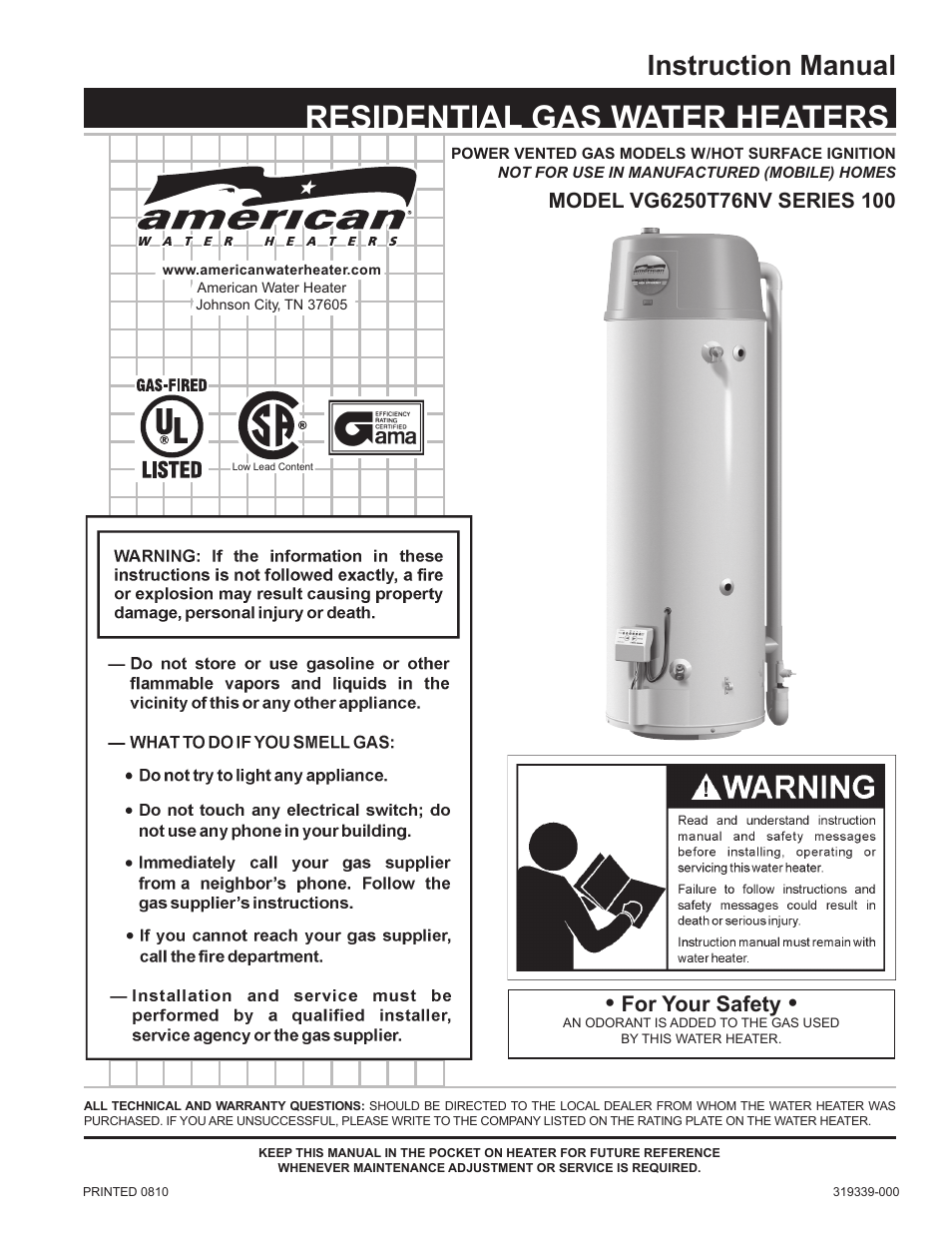 American Water Heater vG6250t76nv User Manual | 40 pages