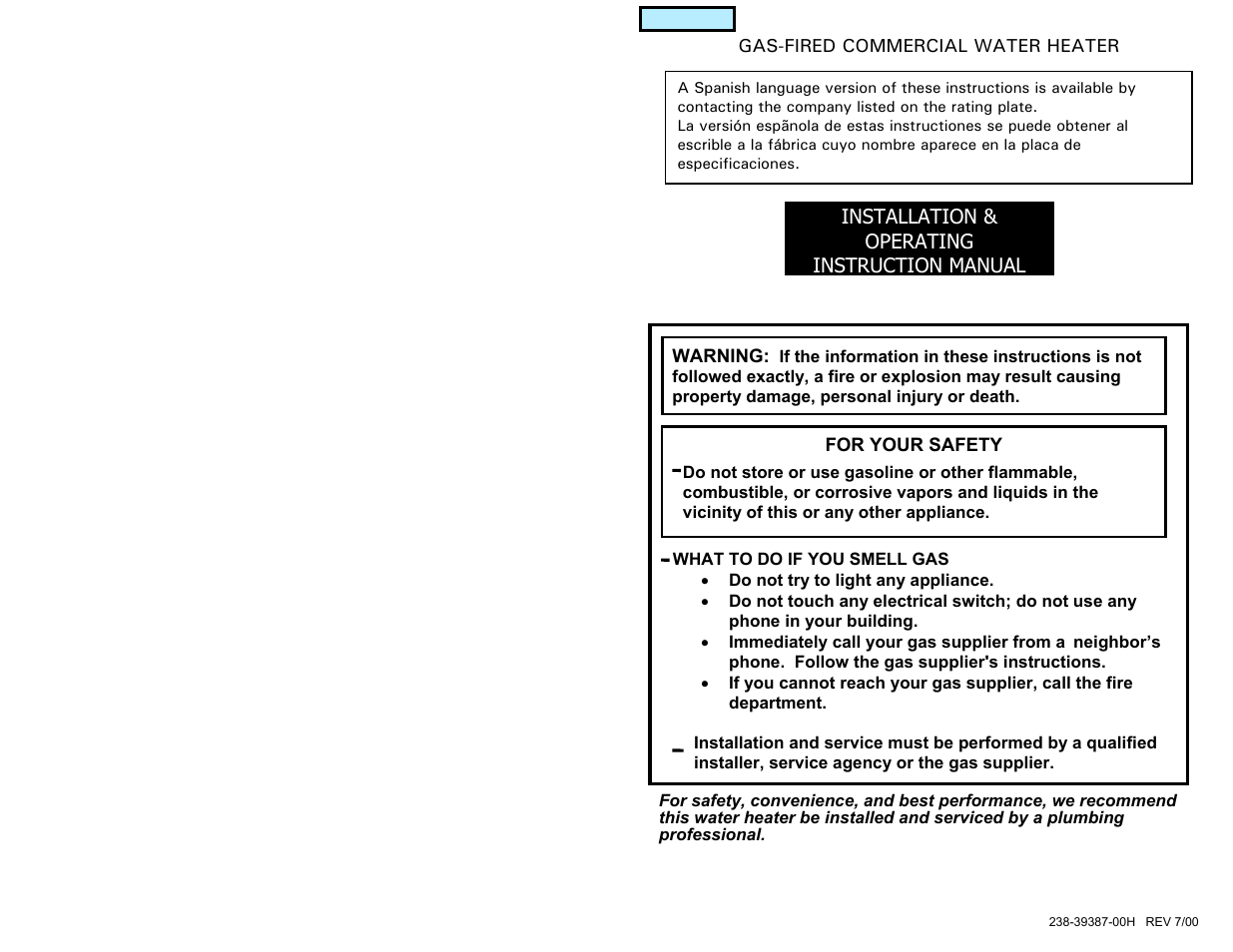 American Water Heater GAS-FIRED COMMERCIAL WATER HEATER User Manual | 44 pages