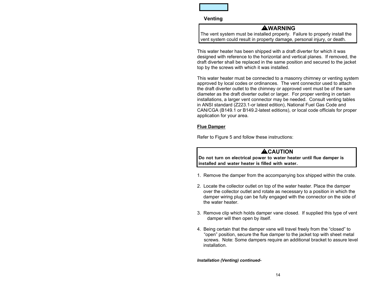 Venting | American Water Heater GAS-FIRED COMMERCIAL WATER HEATER User Manual | Page 14 / 44