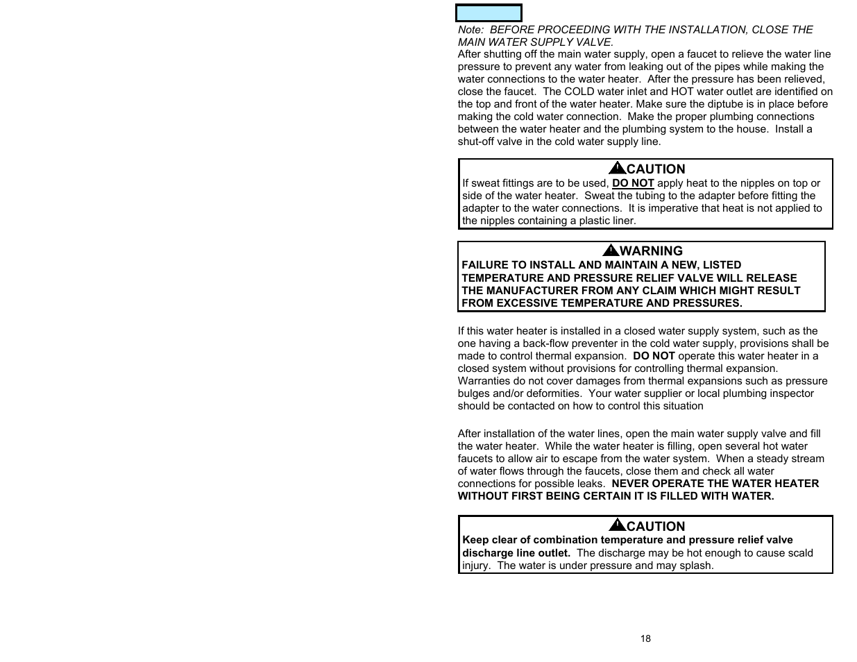 Water connections | American Water Heater GAS-FIRED COMMERCIAL WATER HEATER User Manual | Page 18 / 44