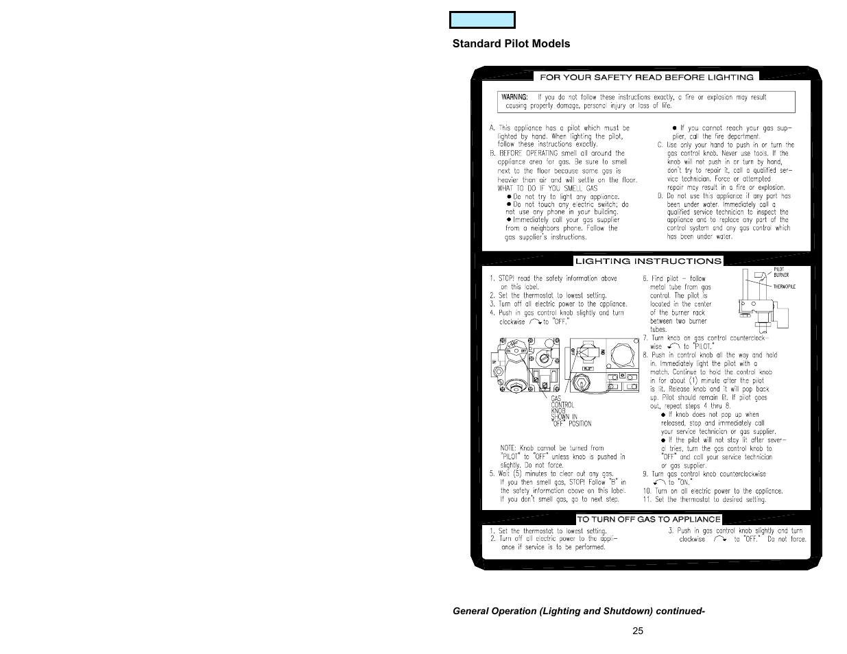 Standard pilot models | American Water Heater GAS-FIRED COMMERCIAL WATER HEATER User Manual | Page 25 / 44