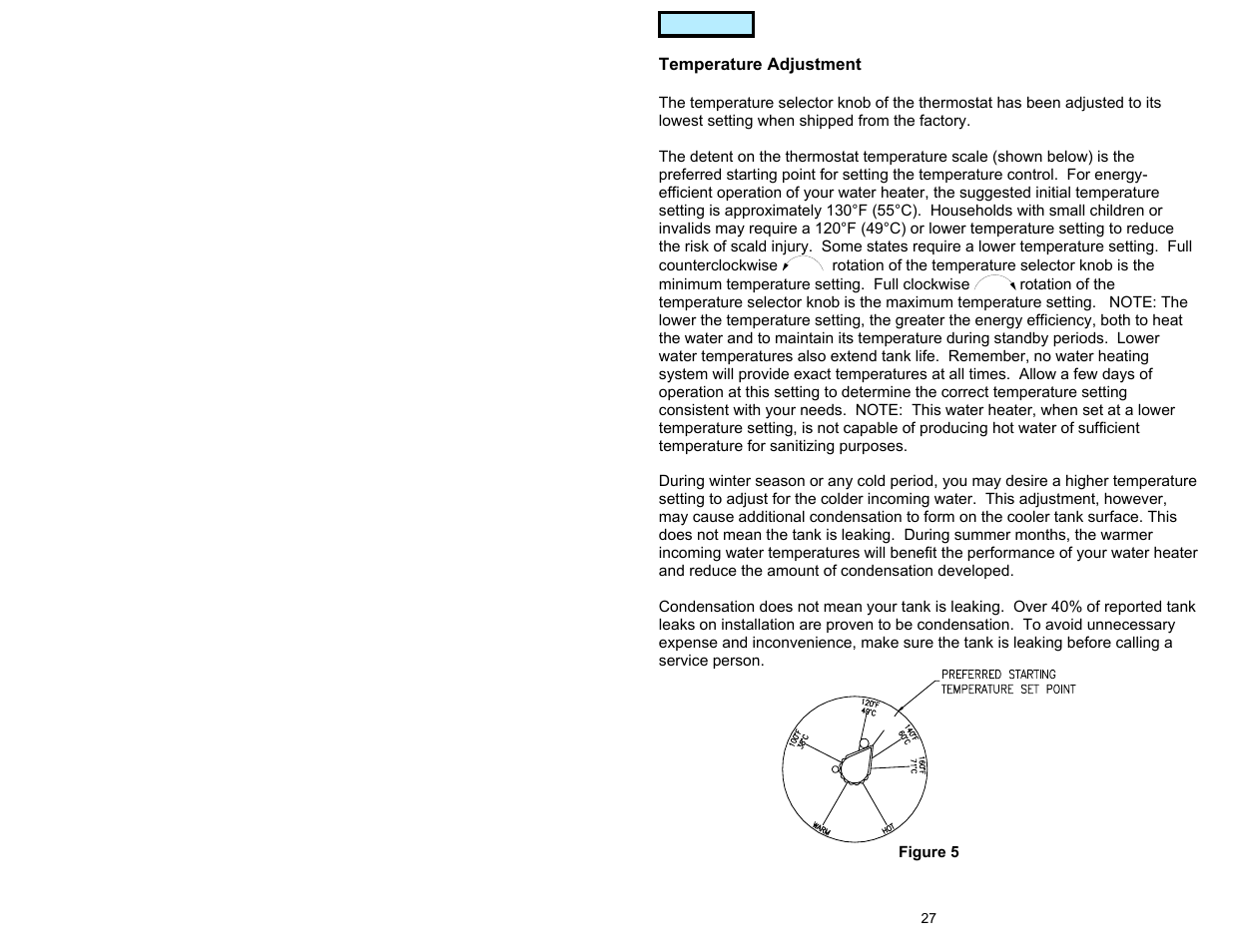 Temperature adjustment | American Water Heater GAS-FIRED COMMERCIAL WATER HEATER User Manual | Page 27 / 44