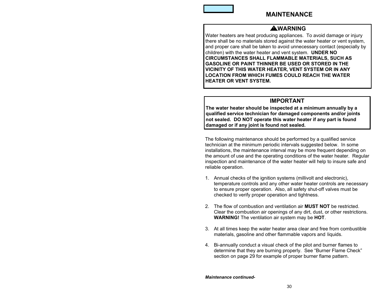 Maintenance | American Water Heater GAS-FIRED COMMERCIAL WATER HEATER User Manual | Page 30 / 44