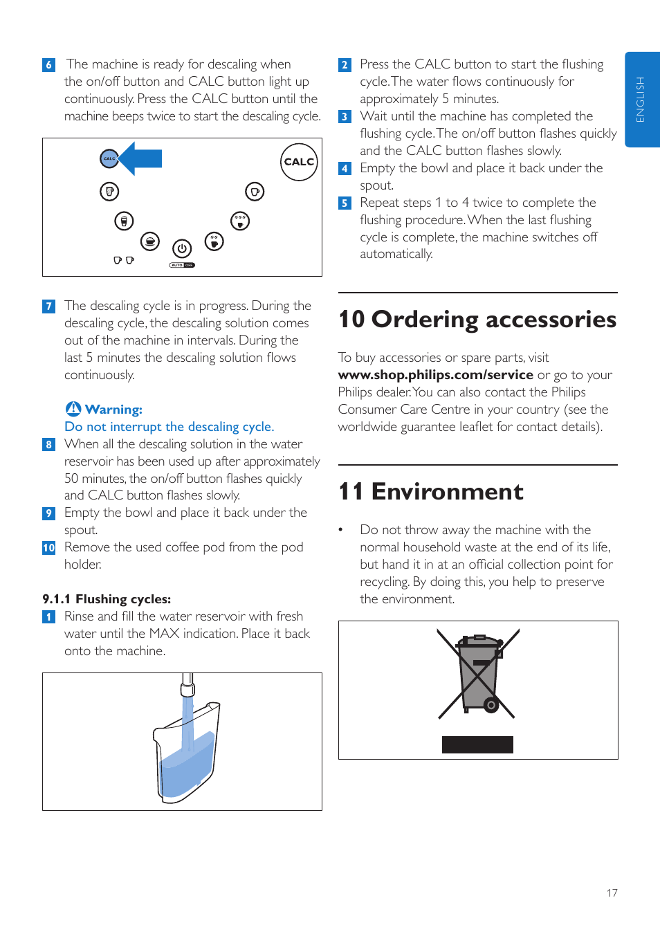 10 ordering accessories, 11 environment | Philips SENSEO® Latte Duo Kaffeepadmaschine User Manual | Page 17 / 76