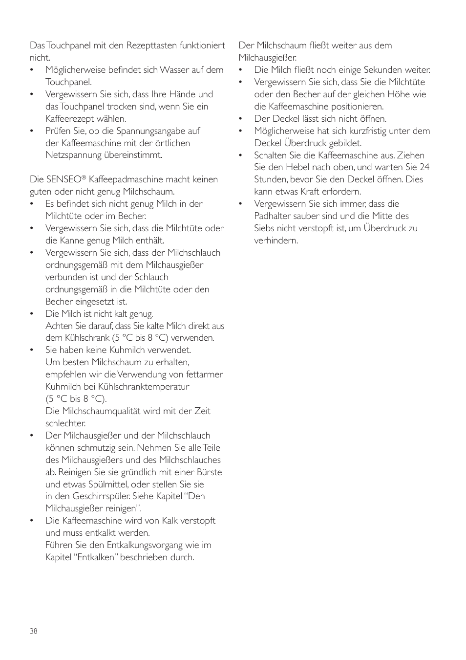 Philips SENSEO® Latte Duo Kaffeepadmaschine User Manual | Page 38 / 76