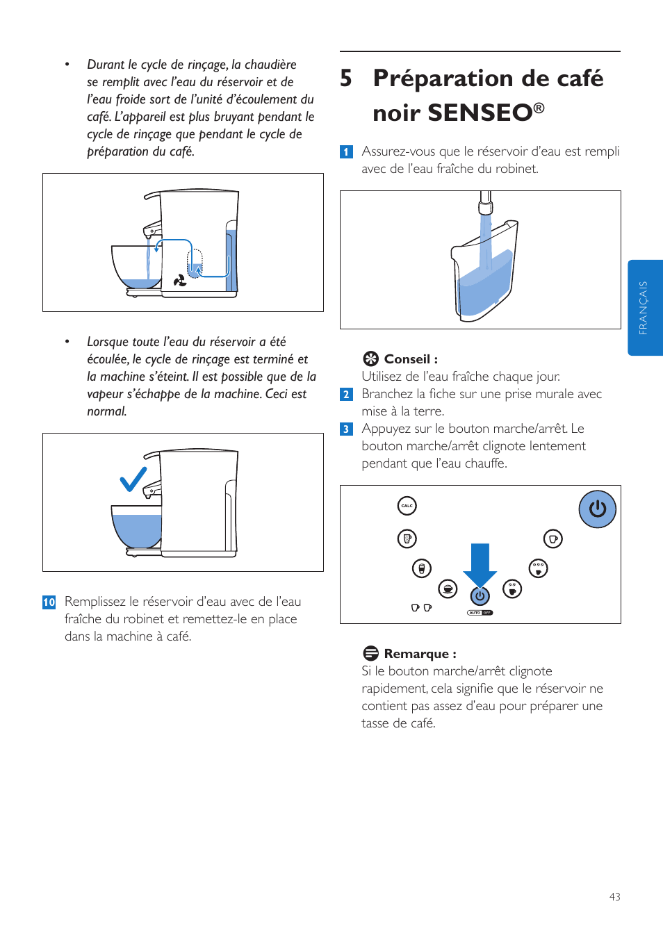 5 préparation de café noir senseo | Philips SENSEO® Latte Duo Kaffeepadmaschine User Manual | Page 43 / 76