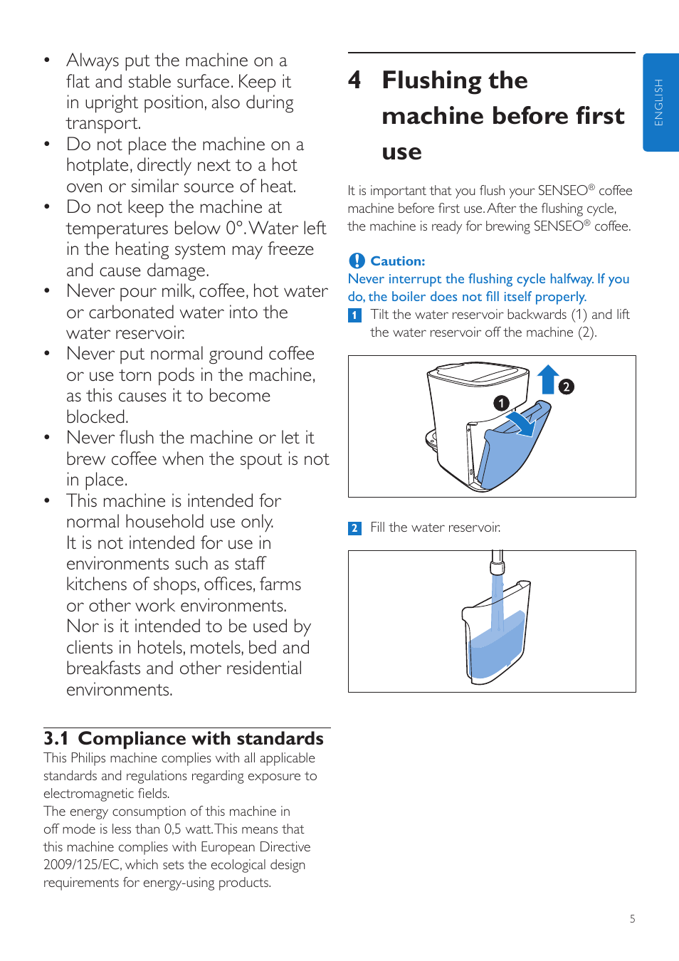 4 flushing the machine before first use | Philips SENSEO® Latte Duo Kaffeepadmaschine User Manual | Page 5 / 76
