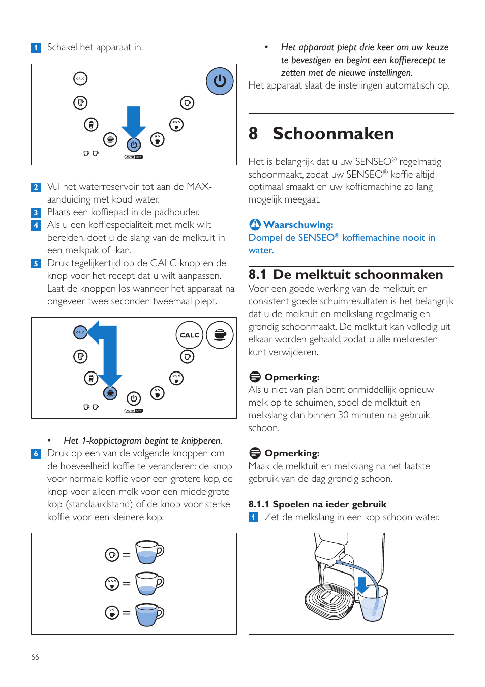 8 schoonmaken, 1 de melktuit schoonmaken | Philips SENSEO® Latte Duo Kaffeepadmaschine User Manual | Page 66 / 76