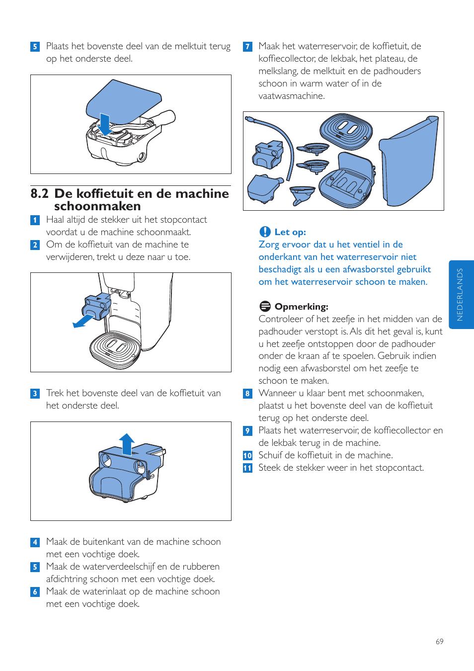 2 de koffietuit en de machine schoonmaken | Philips SENSEO® Latte Duo Kaffeepadmaschine User Manual | Page 69 / 76
