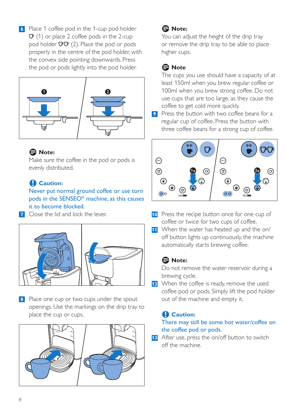 Philips SENSEO® Latte Duo Kaffeepadmaschine User Manual | Page 8 / 76