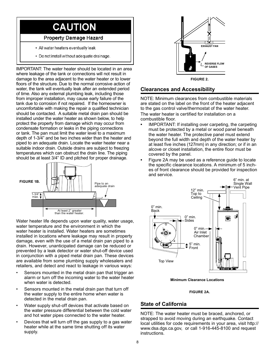 Clearances and accessibility, State of california | American Water Heater 317994-002 User Manual | Page 8 / 36