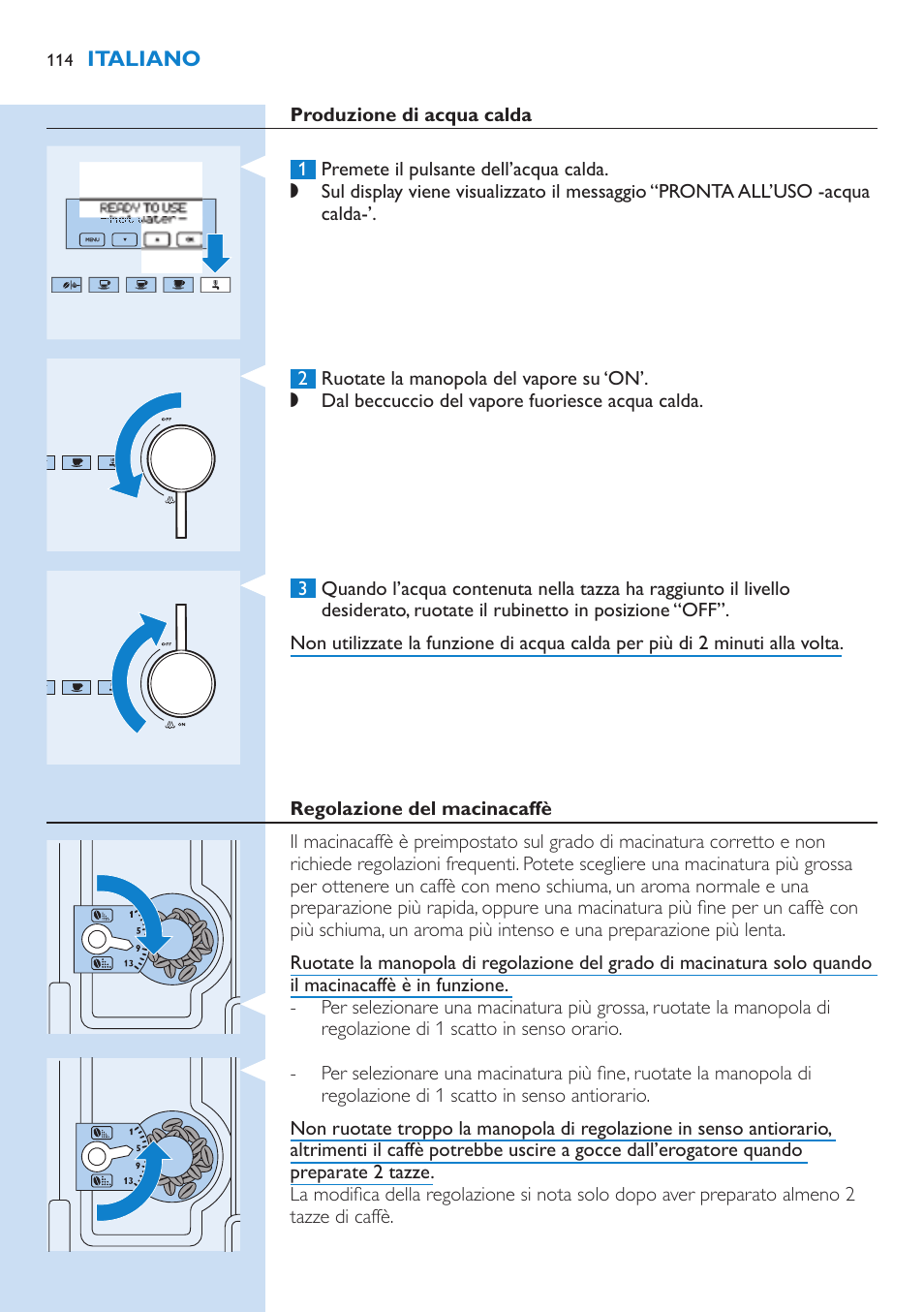 Schiumatura del latte per il cappuccino | Philips Kaffeevollautomat User Manual | Page 114 / 154