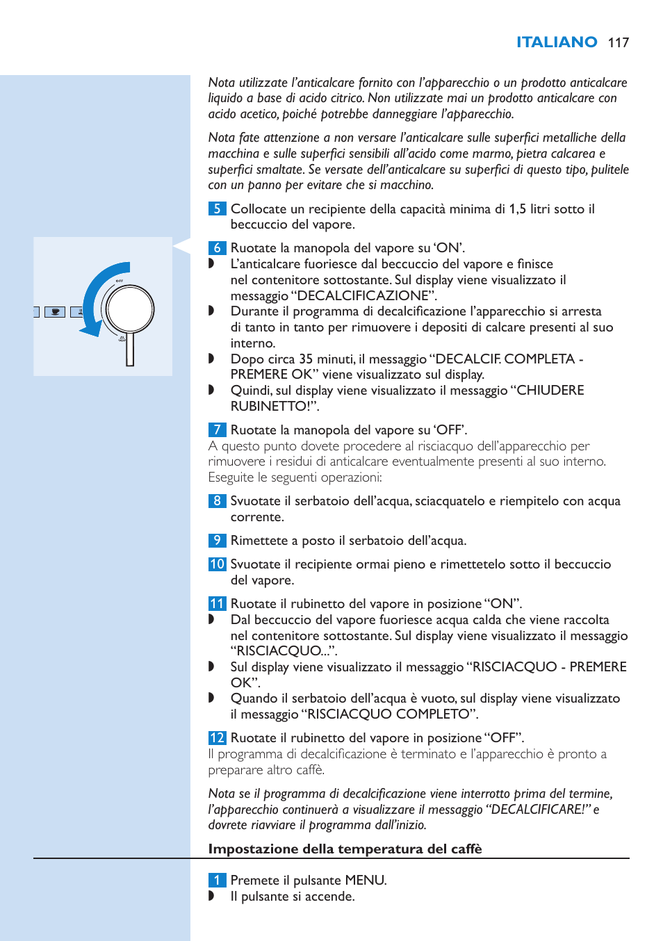 Risciacquo, Disincrostazione | Philips Kaffeevollautomat User Manual | Page 117 / 154