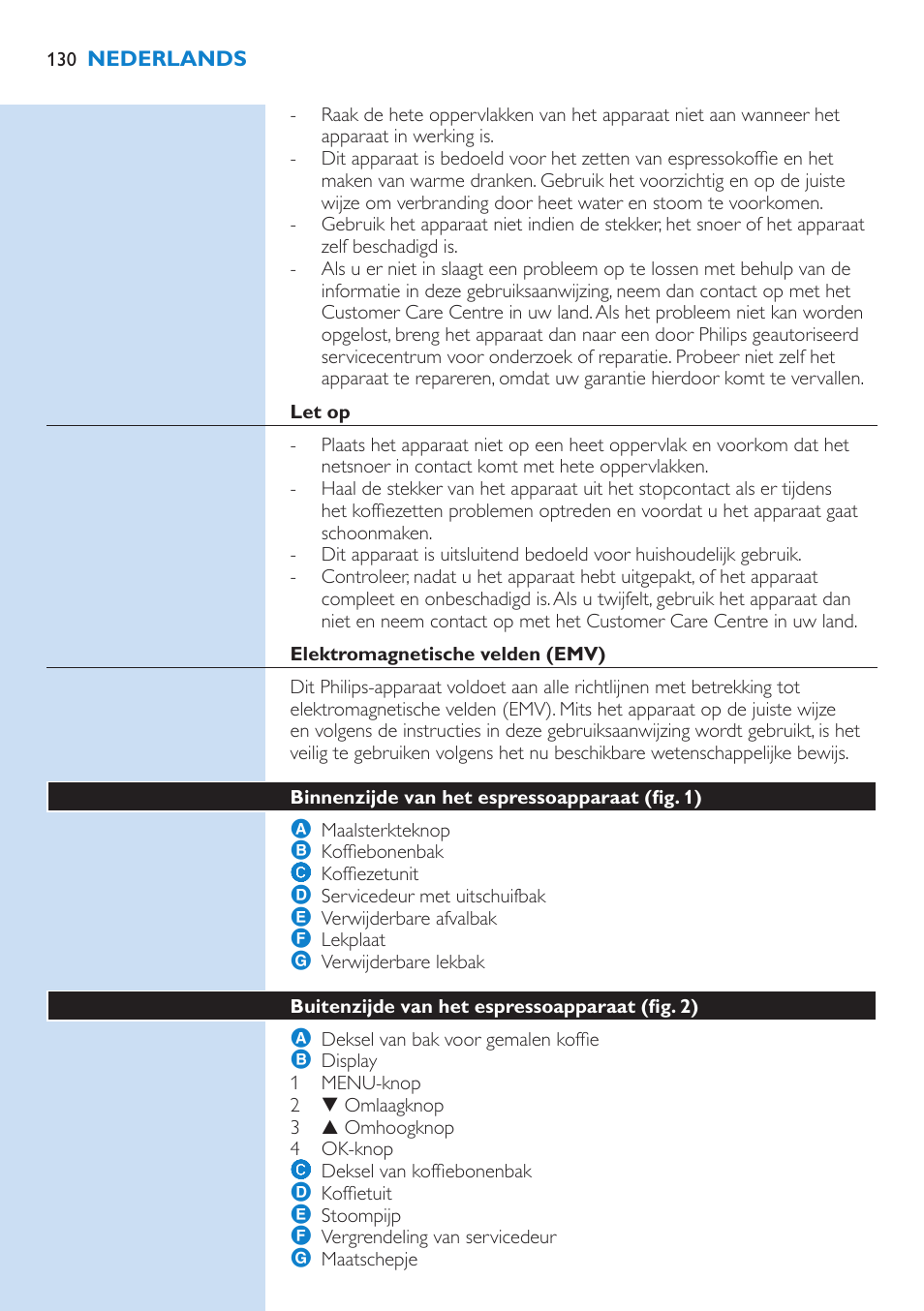 Nederlands, Inhoudsopgave, Inleiding | Belangrijk, Gevaar, Waarschuwing | Philips Kaffeevollautomat User Manual | Page 130 / 154