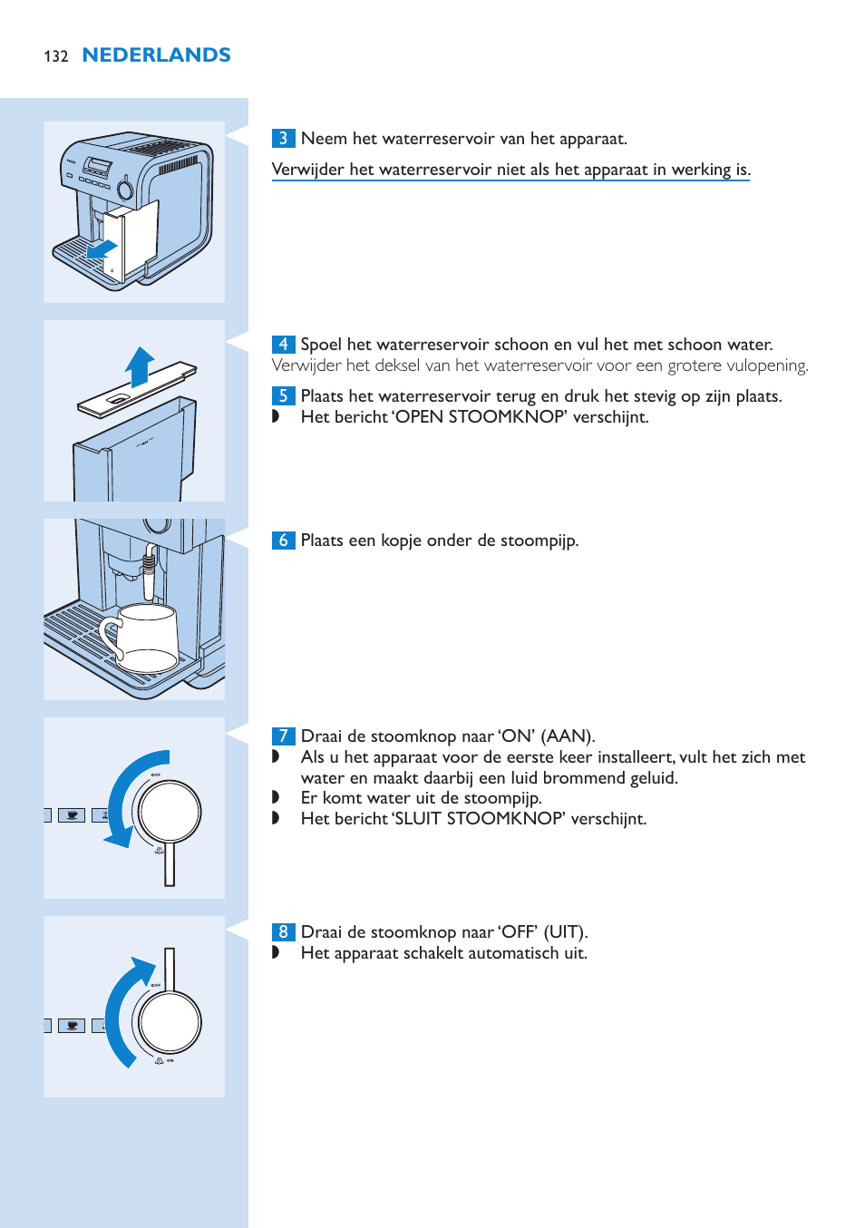 Het apparaat in gebruik nemen, Voor het eerste gebruik, Klaarmaken voor gebruik | Philips Kaffeevollautomat User Manual | Page 132 / 154