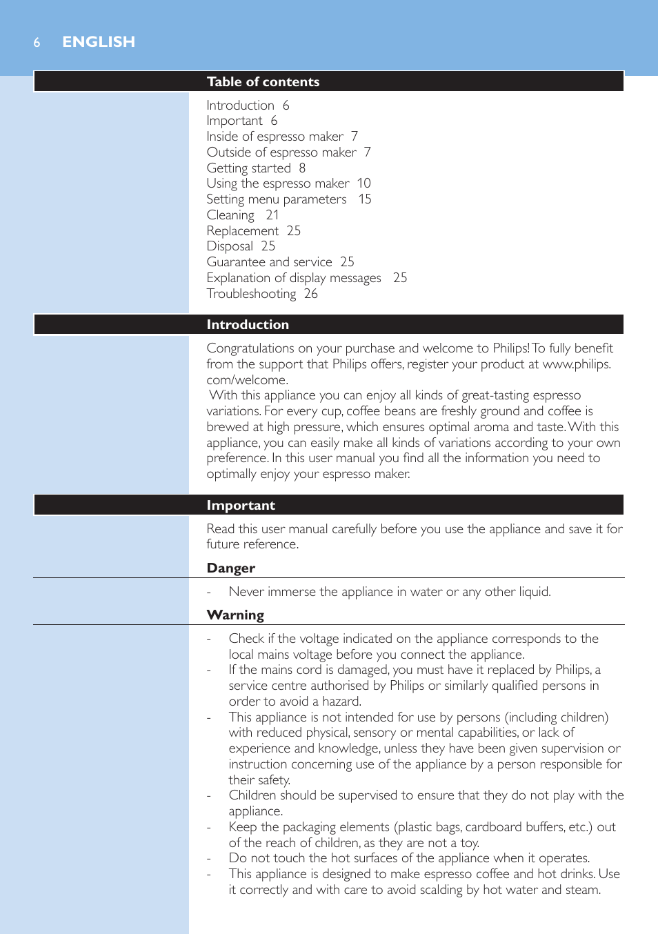 Philips Kaffeevollautomat User Manual | Page 6 / 154