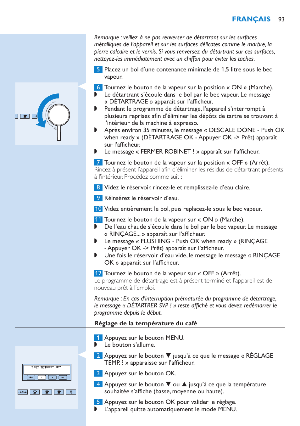Rinçage, Détartrage | Philips Kaffeevollautomat User Manual | Page 93 / 154