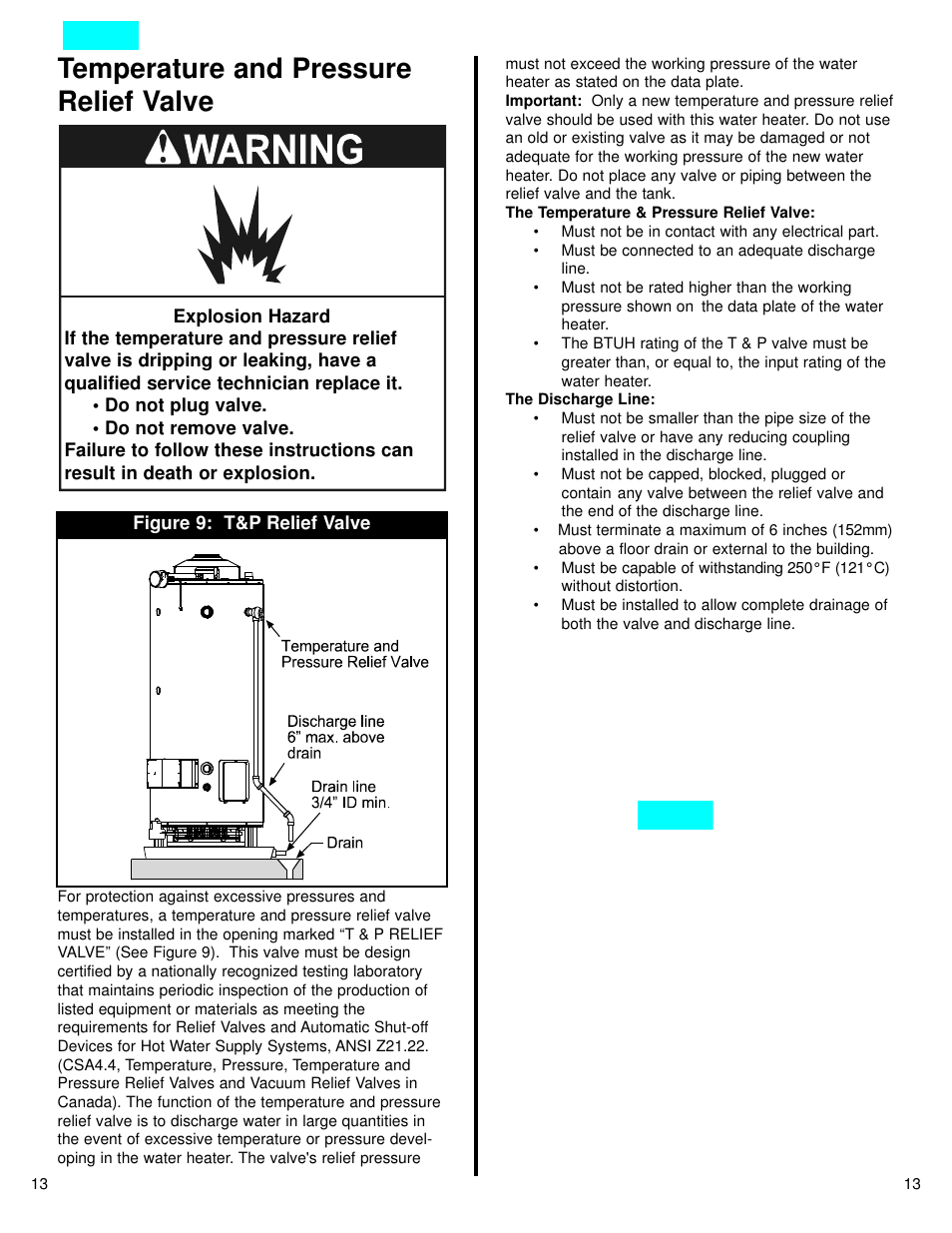 Temperature and pressure relief valve | American Water Heater DCG User Manual | Page 13 / 26