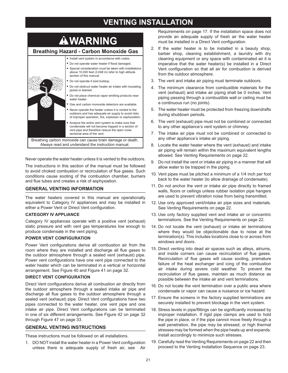 Venting installation | American Water Heater HCG3 130T 300 User Manual | Page 21 / 76