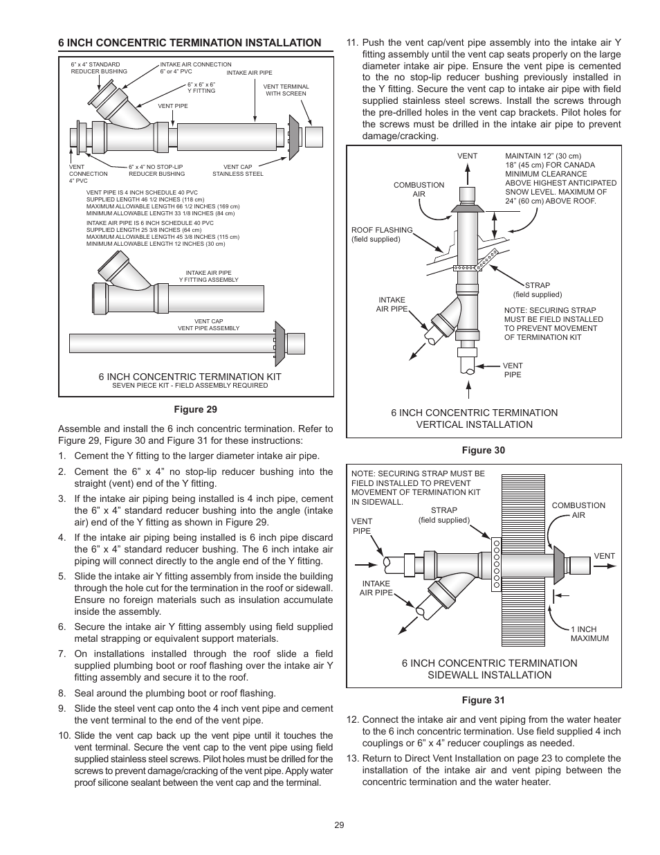 6 inch concentric termination installation | American Water Heater HCG3 130T 300 User Manual | Page 29 / 76