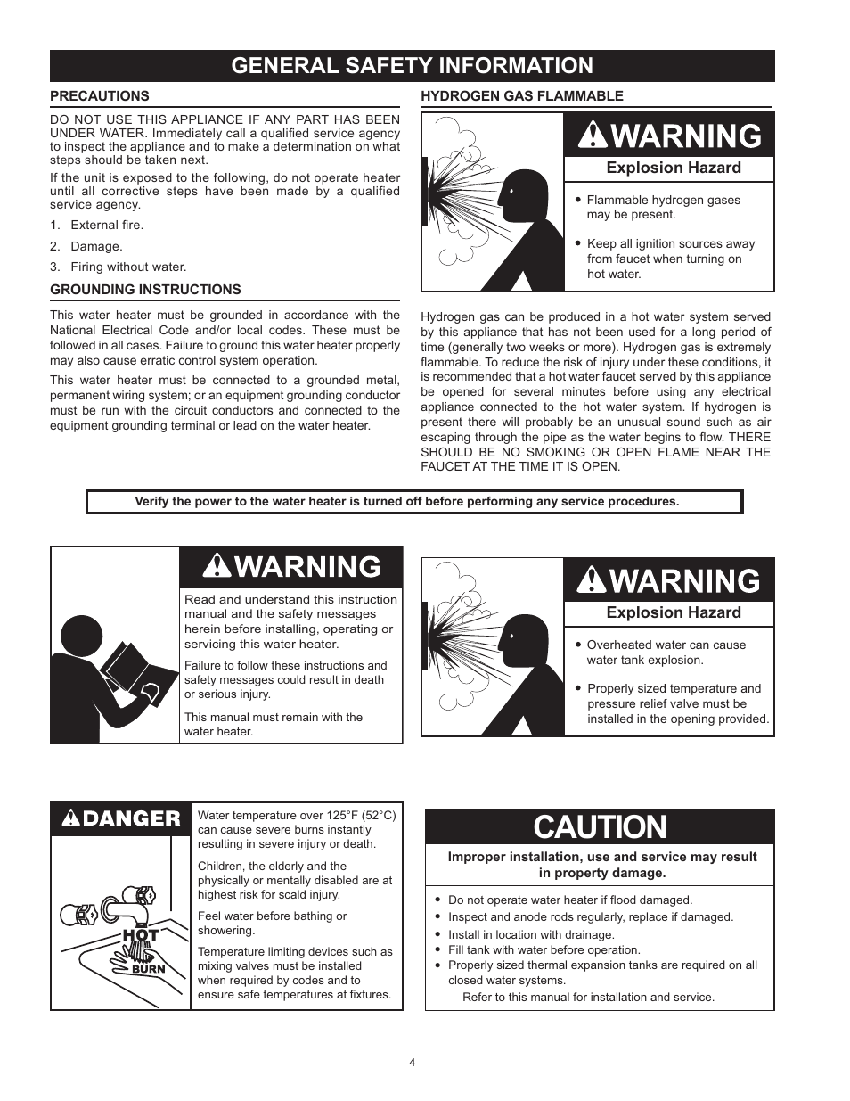 Caution, General safety information, Explosion hazard | American Water Heater HCG3 130T 300 User Manual | Page 4 / 76