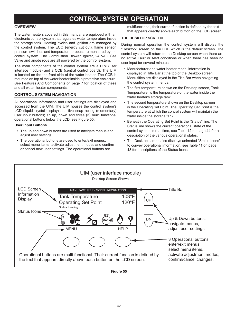 Control system operation, Uim (user interface module) | American Water Heater HCG3 130T 300 User Manual | Page 42 / 76