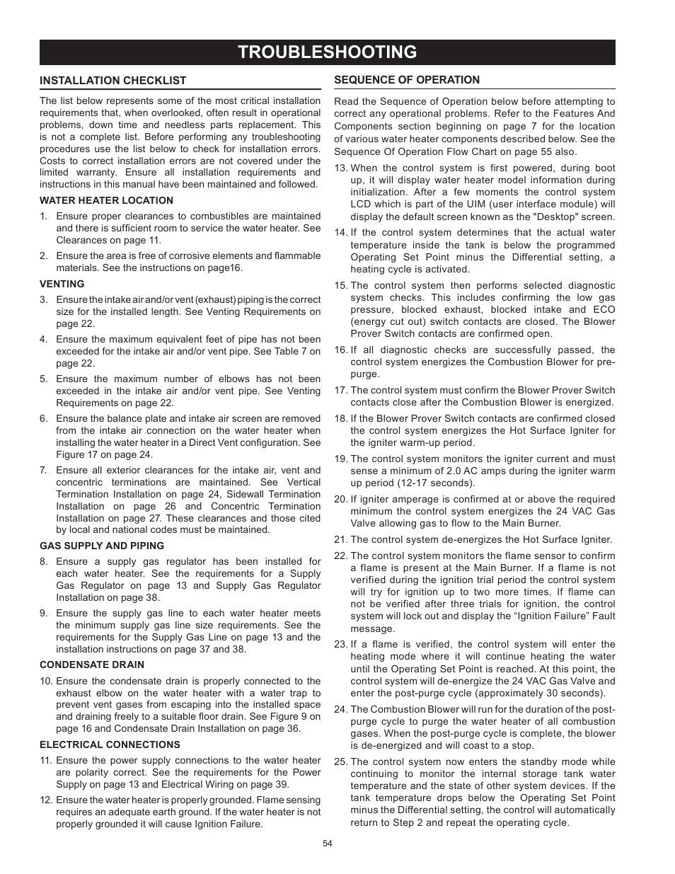 Troubleshooting | American Water Heater HCG3 130T 300 User Manual | Page 54 / 76