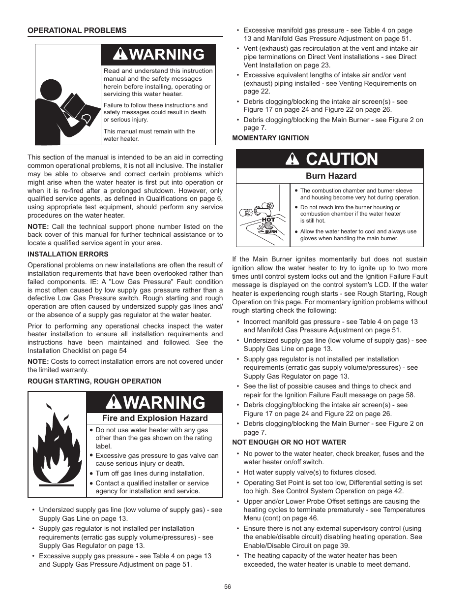 Caution | American Water Heater HCG3 130T 300 User Manual | Page 56 / 76