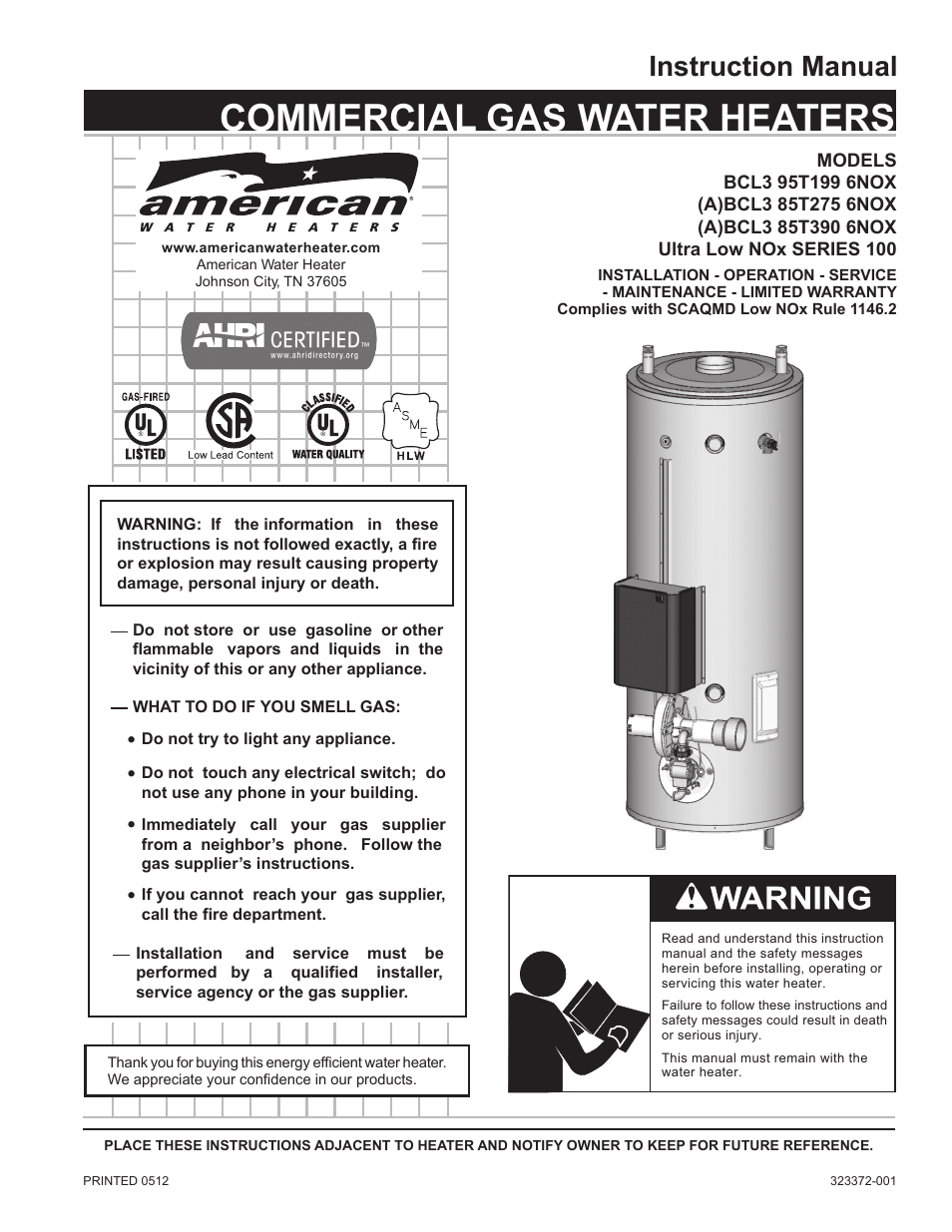 American Water Heater BCL3 85T390 6NOX User Manual | 52 pages